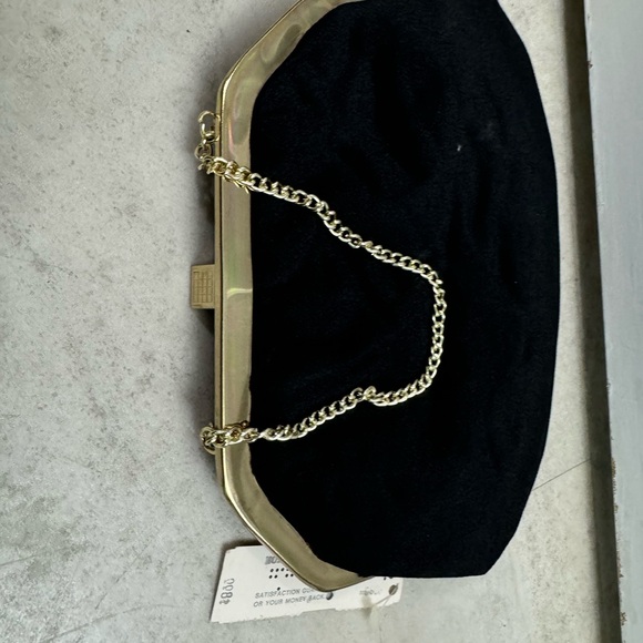 Vintage black fabric, metal frame chain strap evening bag purse Montgomery Ward - Picture 6 of 10